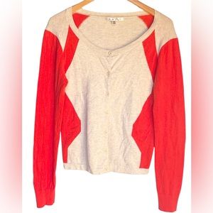 CAbi Orange and Oatmeal Geometric Cotton Sweater Cardigan, Women’s size small